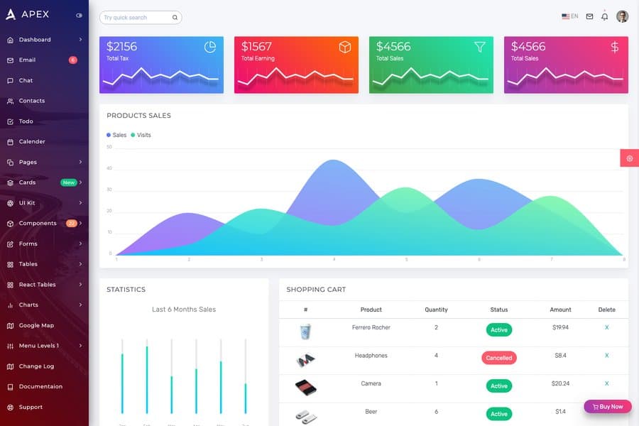 apex react bootstrap e-commerce admin theme