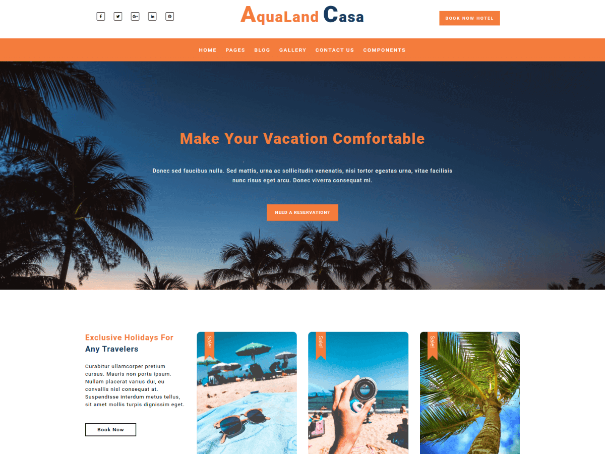 Aqualand - Free Travel Website Templates