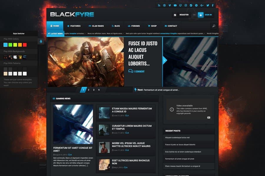 Blackfyre - WordPress Gaming Website Templates