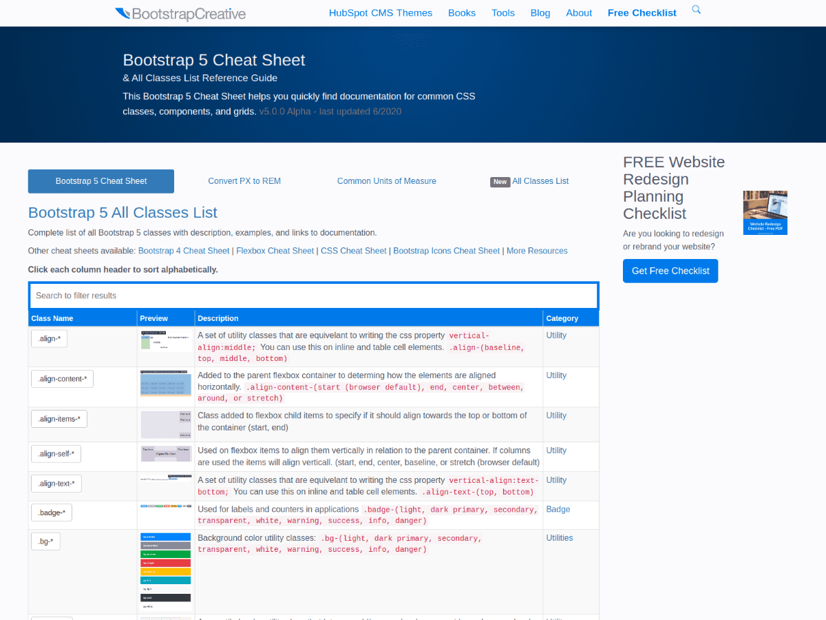 Bootstrap 5 All Classes