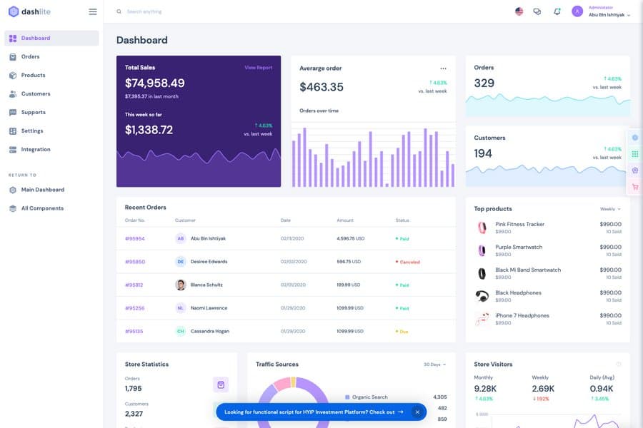 bootstrap admin dashboard template