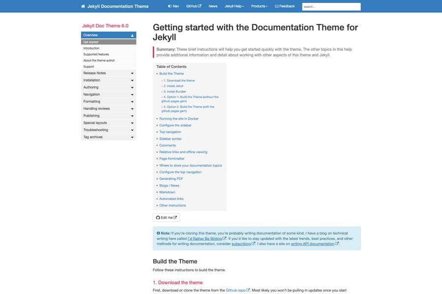 documentation free jekyll theme