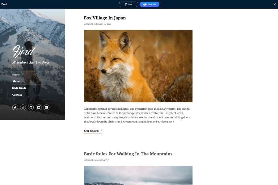 fjord free Hugo blog template