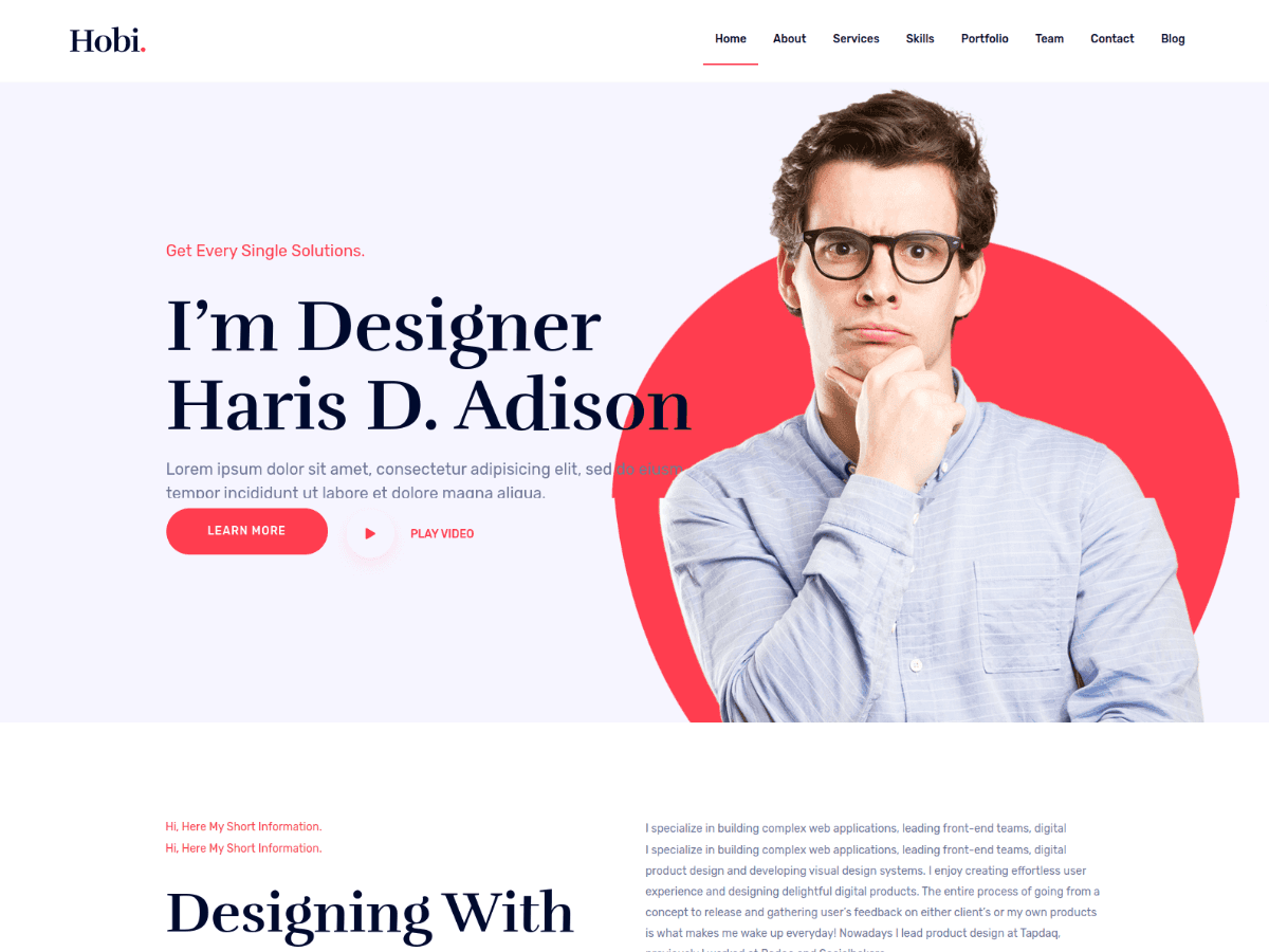 hobi bootstrap based personal portfolio template