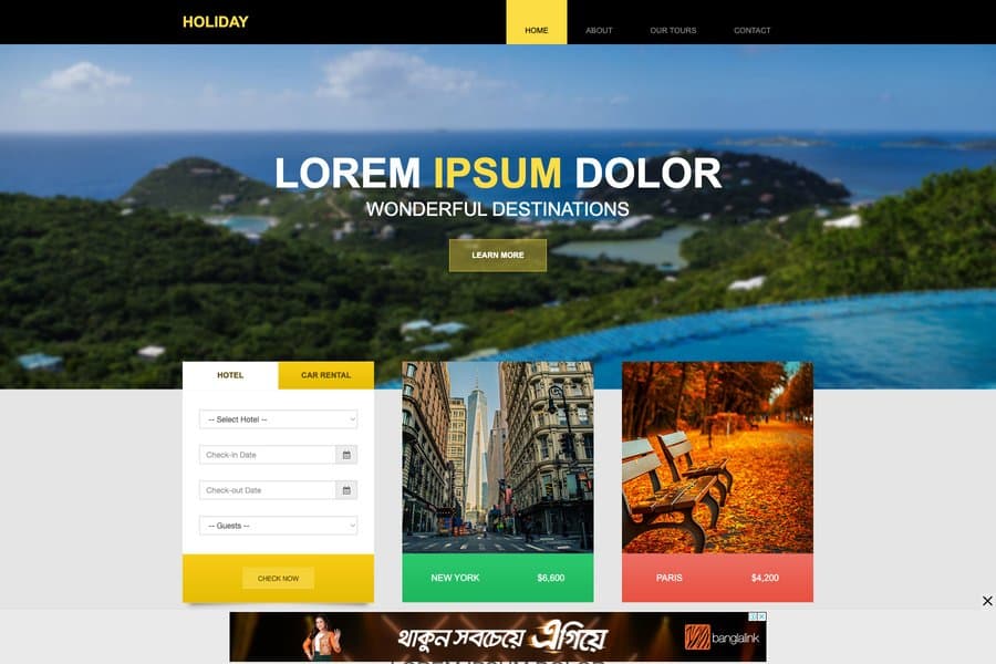 Holiday - Responsive Travel Website Templates Free