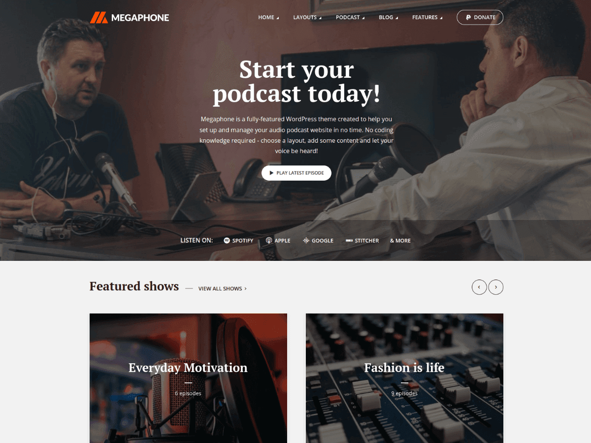 megaphone audio podcast wordpress theme