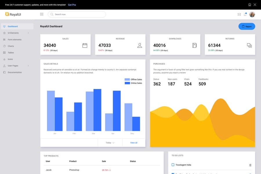 royal ui free admin panel theme