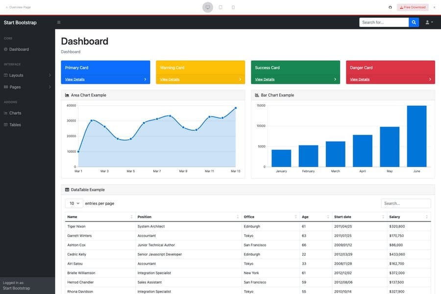 SB Admin - Free Bootstrap Admin Dashboard Theme