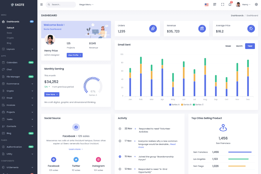 skote laravel admin dashboard template