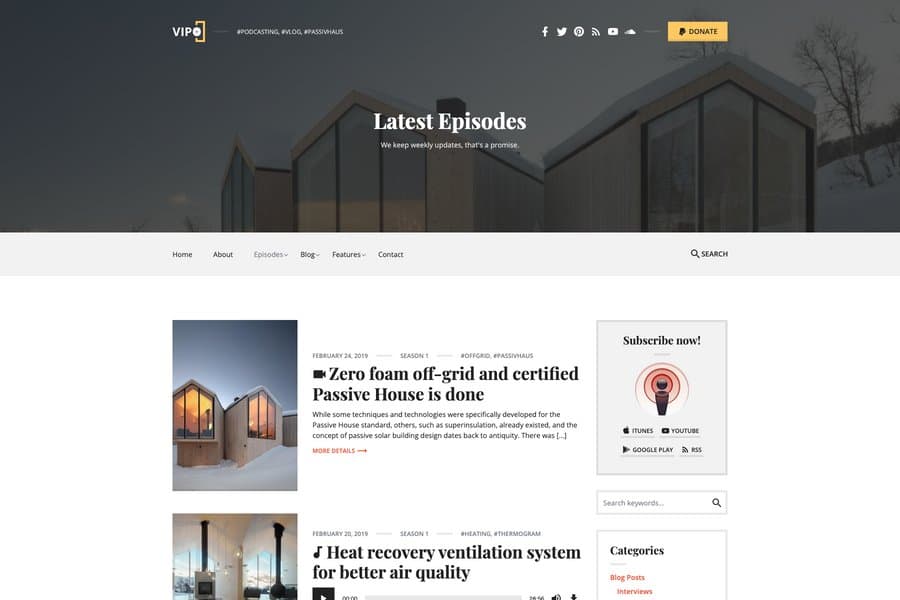 vipo audio video podcast vlog wordpress theme