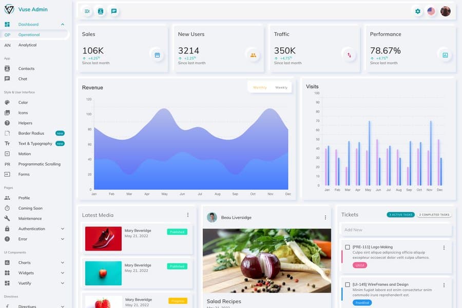 VueJs Material design dashboard theme